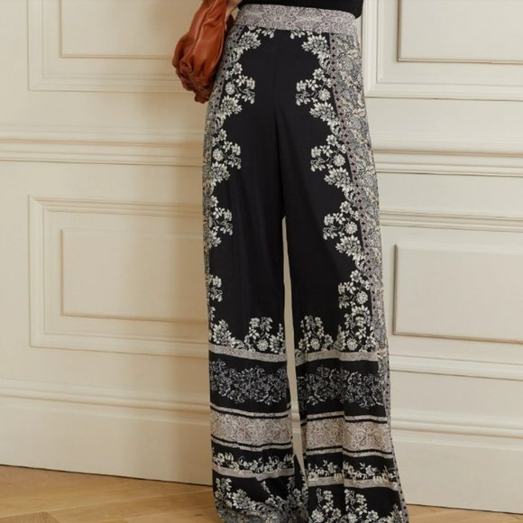 Alice + Olivia Pants - Alice + Olivia Athena Floral Print Wide - Waistband Flared Pants Size 4